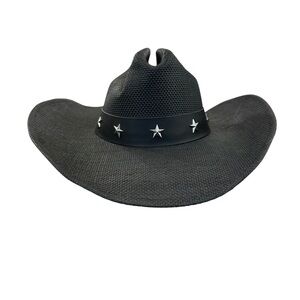 FLUFFY SENSE Western Cowboy Hat Black Woven Coated‎ Canvas Cattlemen Unisex